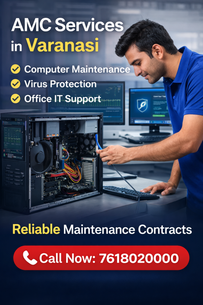 computer amc services in sunderpur varanasi technician performing computer maintenance and office it support