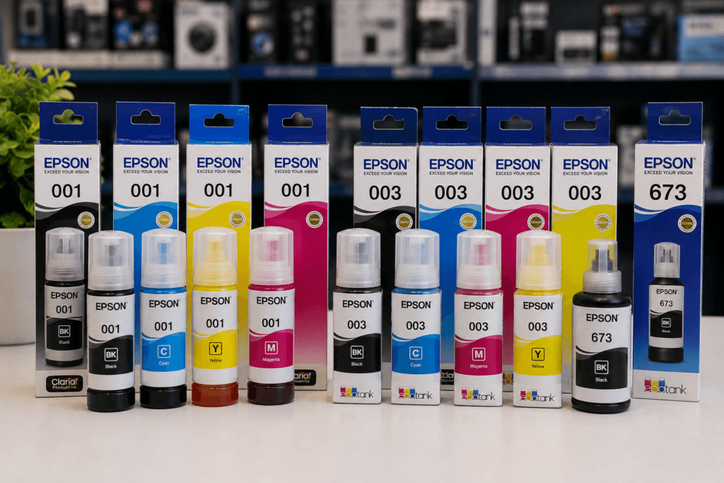 Original Epson ink bottles available in Varanasi at Ajey Computer near BHU