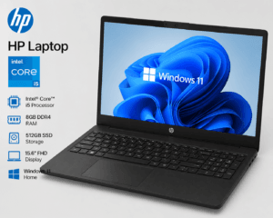 HP black laptop with Intel Core i5 processor, 8GB RAM and 512GB SSD