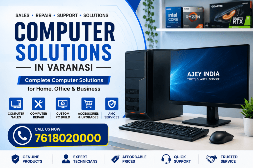 Computer Solutions in Varanasi by Ajey India offering computer sales, computer repair, custom PC build, accessories and AMC services.