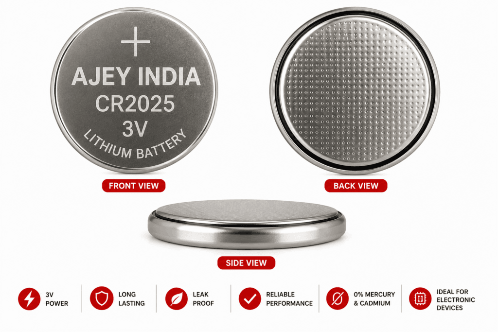 Ajey India CR2025 3V Lithium Coin Battery Front Back Side View in Varanasi